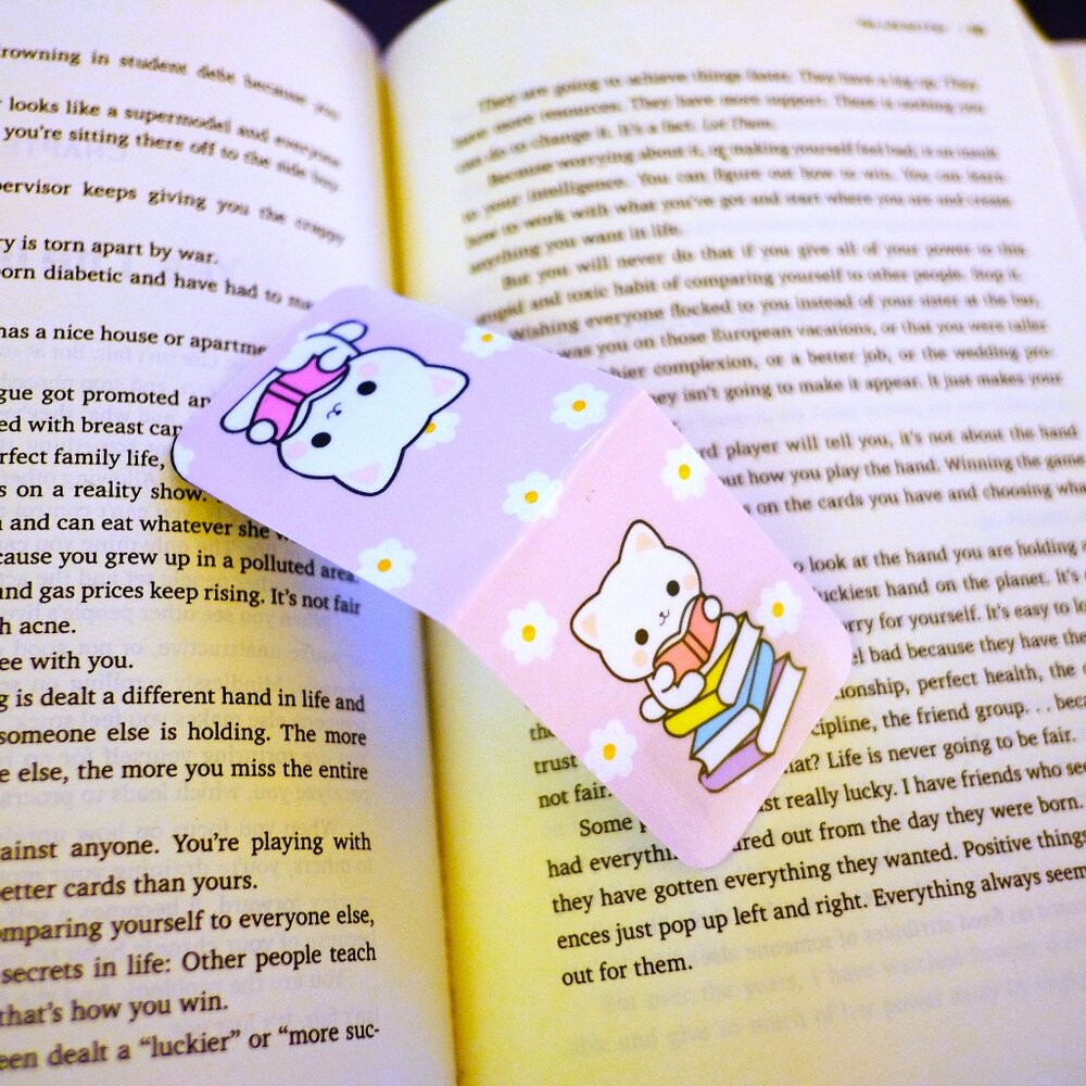 Handmade Colorful Magnetic Bookmark, read, book, cat, journal, reading, tab